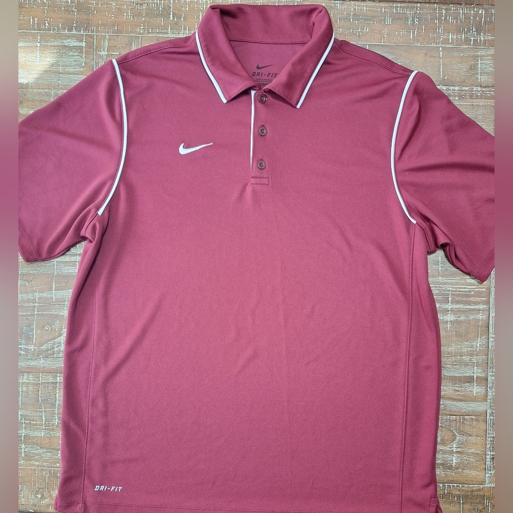 Nike Dri-Fit Men's Polo Shirt Size Large Red/White Nike Logo Polyester